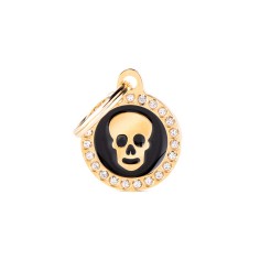 Glam Black and Gold Skull ID Tag with Rhinestones
