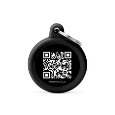 Hushtag Plus QR Code Black Aluminum Circle ID Tag with Black Rubber