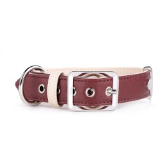 Bordeaux and Cream Hermitage Collar in Genuine Leather