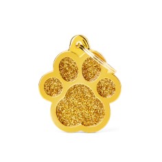 Shine Big Gold Glitter Paw ID Tag