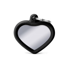 Hushtag Chrome-Plated Brass Heart ID Tag with Black Rubber