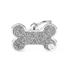 Shine Big Grey Glitter Bone ID Tag