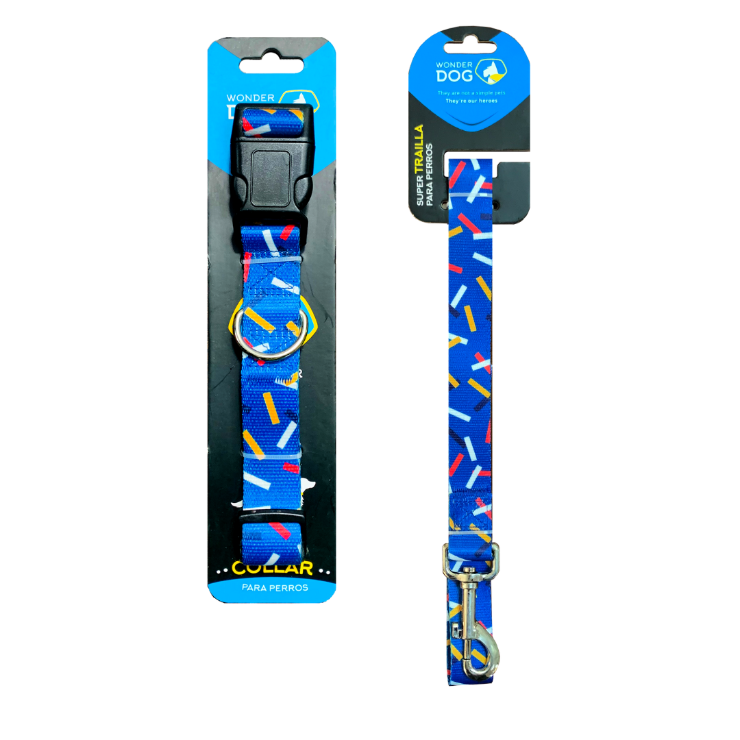 Collar para perros azul con diseño líneas M