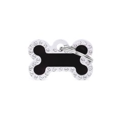 Glam Small Bone Black ID Tag with Rhinestones
