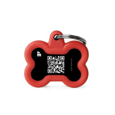 Hushtag Plus QR Code Small Black Aluminum Bone ID Tag with Red Rubber