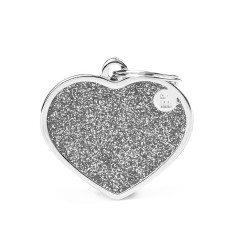 Shine Big Grey Glitter Heart ID Tag