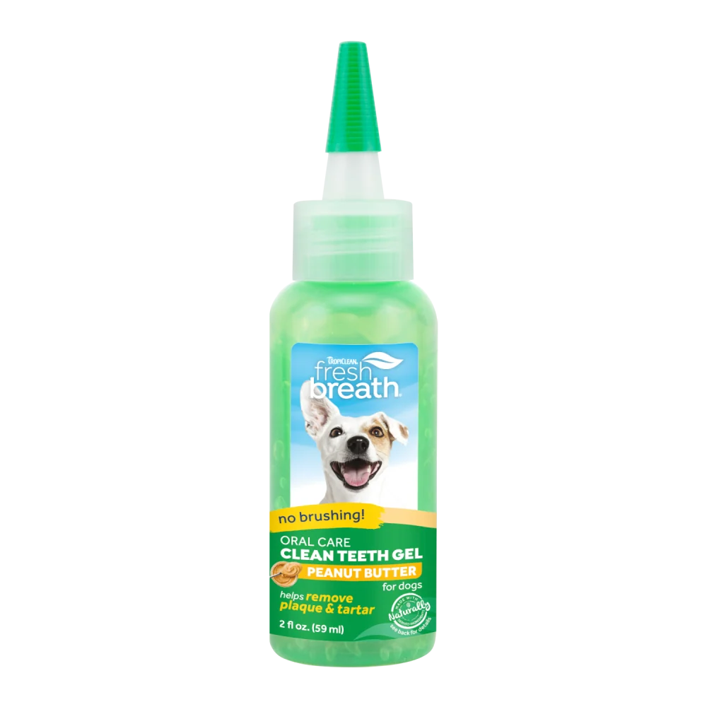 TropiClean Fresh Breath No Brushing Peanut Butter Flavor Clean Teeth Dental & Oral Care Gel for Dogs, 2oz