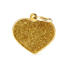 Shine Big Gold Glitter Heart ID Tag
