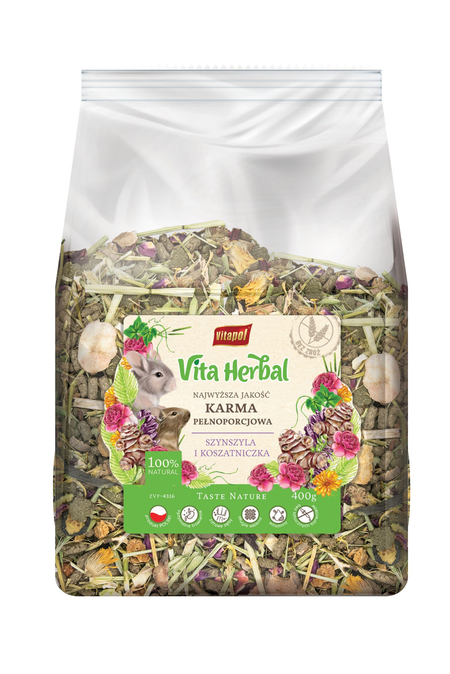 Karma pełnoporcjowa Vita Herbal dla szynszyli i koszatniczki 400g