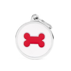 Charms Big White Circle with Red Bone ID Tag