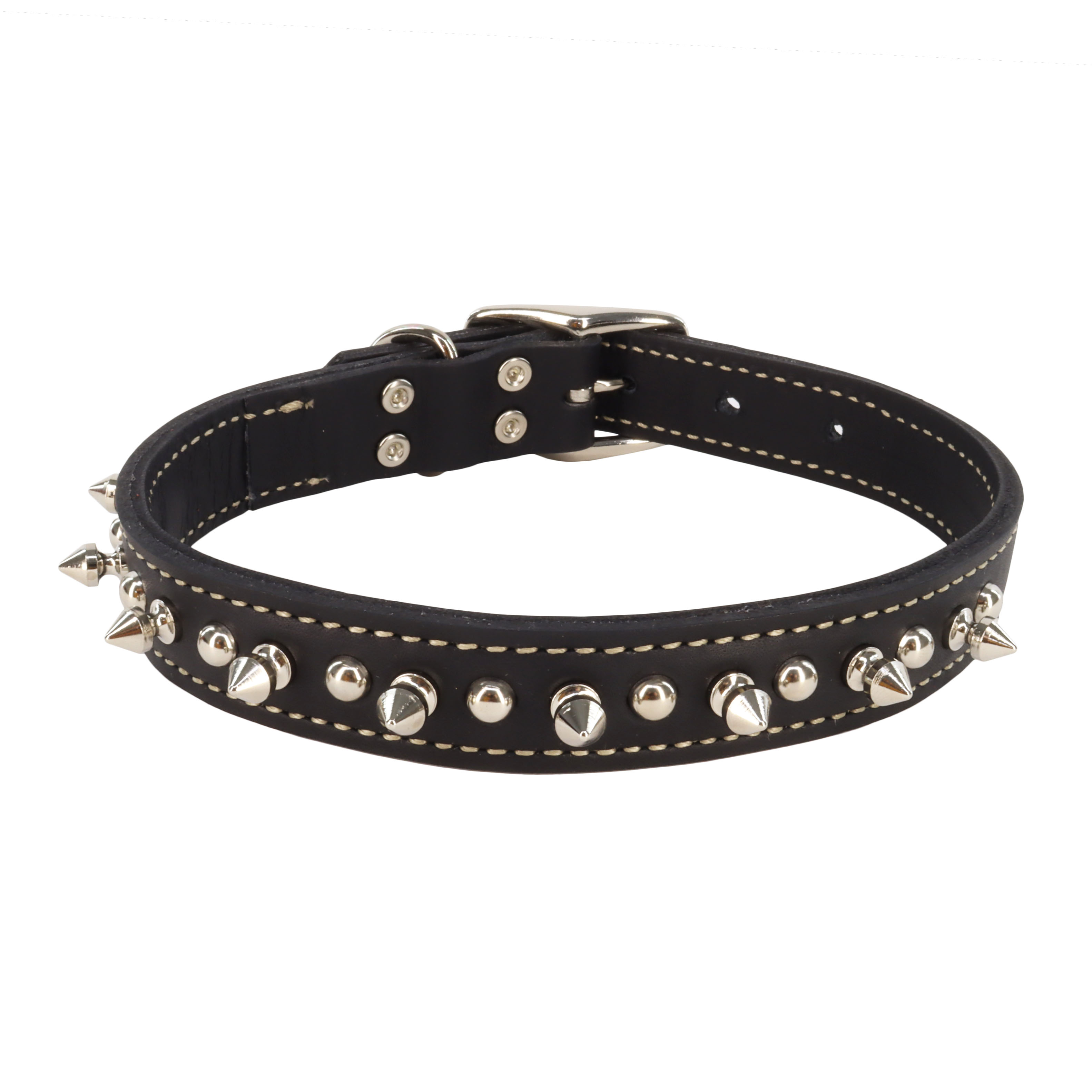 Circle T Oak Tanned Leather Double-Ply Spiked Dog Collar