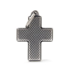 Bronx Big Diamonds Cross ID Tag in Antique Silver