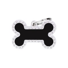 Glam Big Bone Black ID Tag with Rhinestones