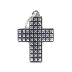 Bronx Big Cross with Studs ID Tag in Antique Silver