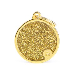 Shine Big Gold Glitter Circle ID Tag