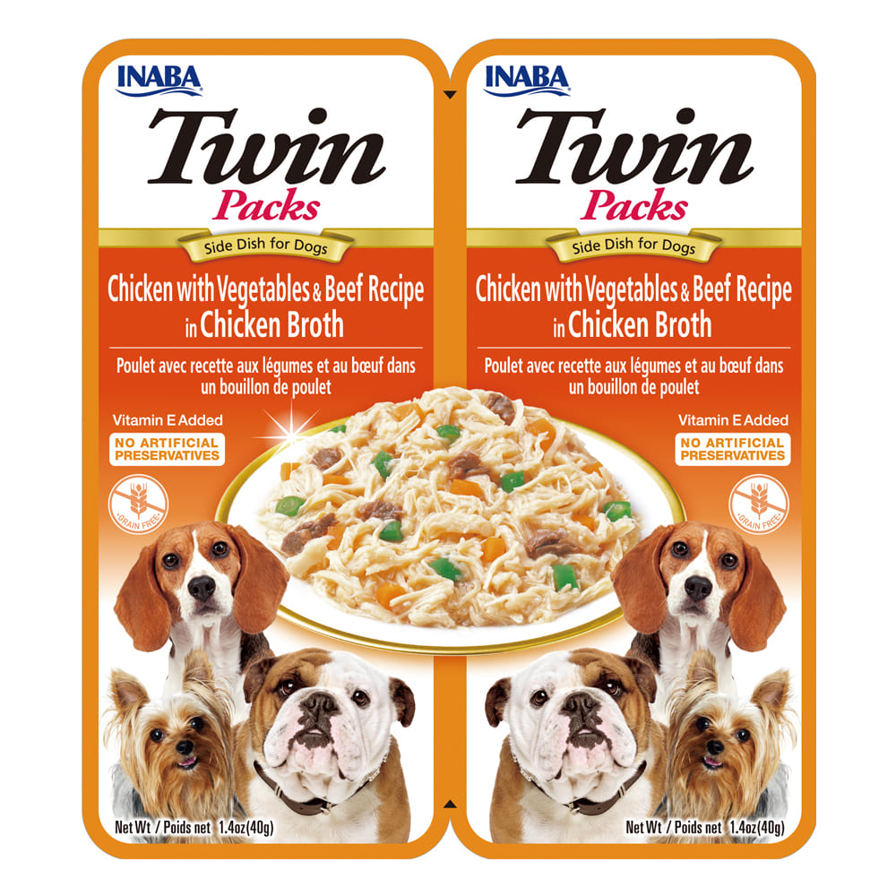 Dog Twin Packs de pollo con vegetales y carne en caldo de pollo