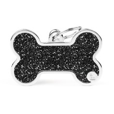 Shine XL Black Glitter Bone ID Tag