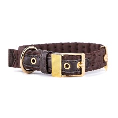 MyFamily Milano Collar en Premier Quality Italian Brown Nylon con 24K Gold Plated finishing para Perro