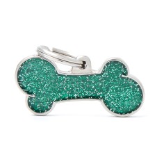 Shine Big Green Glitter Bone ID Tag