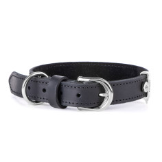 Black Ginevra Collar in Leather with Chrome Finishes