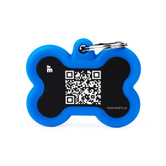 Hushtag Plus QR Code Black Aluminum Bone ID Tag con Blue Rubber