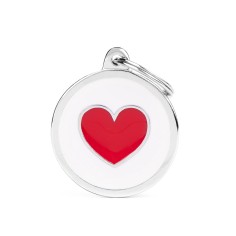 Charms Big White Circle with Red Heart ID Tag