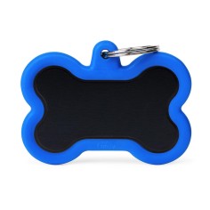 Hushtag XL Black Aluminum Bone ID Tag with Blue Rubber