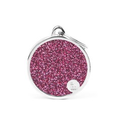 Shine Big Pink Glitter Circle ID Tag