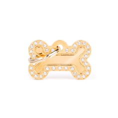 Glam Small Bone Gold ID Tag with Rhinestones