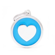 Classic Big Light Blue Circle con Heart ID Tag