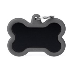 Hushtag XL Black Aluminum Bone ID Tag with Gray Rubber