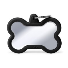 Hushtag XL Chrome-Plated Brass Bone ID Tag con Black Rubber