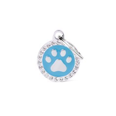 Glam Light Blue Paw ID Tag with Rhinestones