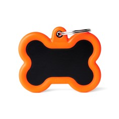 Hushtag Big Black Aluminum Bone ID Tag with Orange Rubber