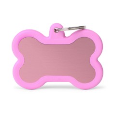 Hushtag XL Pink Aluminum Bone ID Tag con Rubber