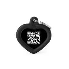 Hushtag Plus QR Code Small Black Aluminum Heart ID Tag with Black Rubber
