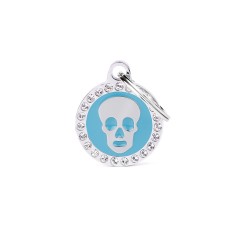 Glam Light Blue Skull ID Tag with Rhinestones