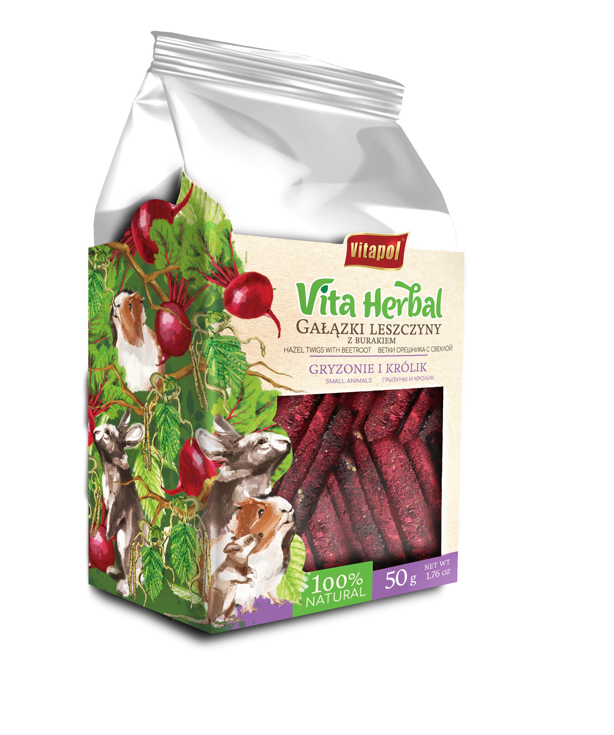 Vita Herbal dla gryzoni i królika – gałązki leszczyny z burakiem, 50 g