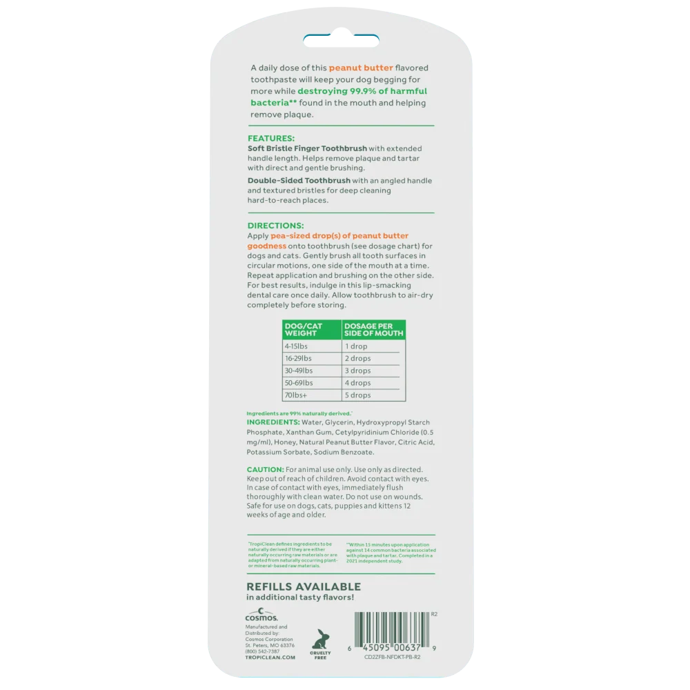 TropiClean Fresh Breath Peanut Butter Plaque & Tartar Control Brushing Kit, 2oz