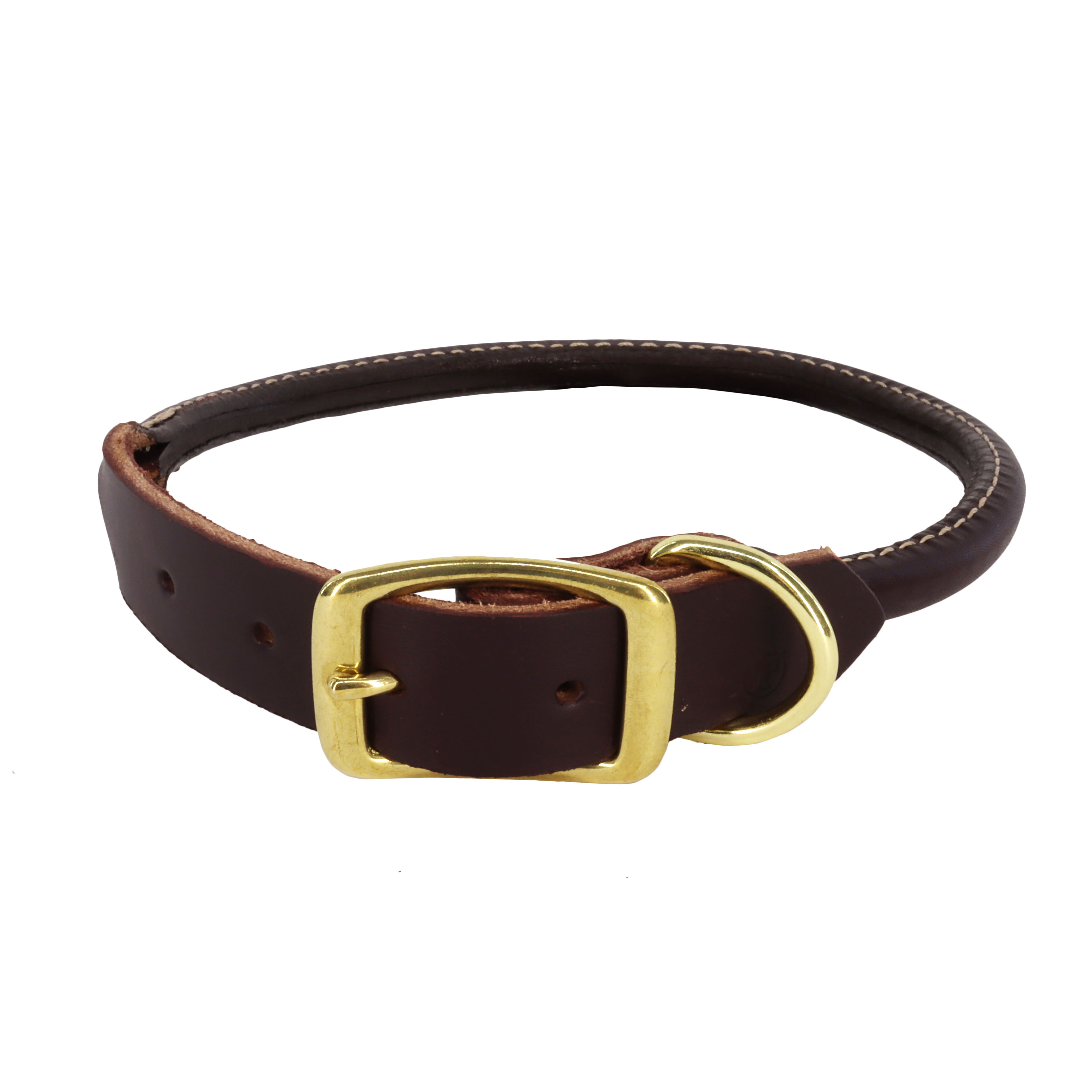 Circle T Latigo Leather Round Dog Collar with Brass Hardware