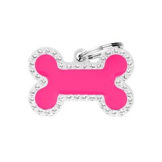 Glam Big Fuchsia Bone ID Tag with Rhinestones