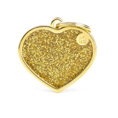 Shine Big Gold Glitter Heart ID Tag