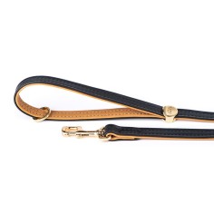 Black and Ochre Hermitage Leash in Genuine Leather