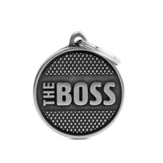 Bronx "The Boss" Diamonds Big Circle ID Tag en Antique Silver