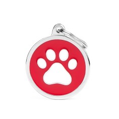 Charms Big Red Circle with White Paw ID Tag