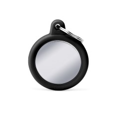 Hushtag Chrome-Plated Brass Circle ID Tag with Black Rubber