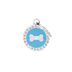 Glam Light Blue Bone ID Tag with Rhinestones