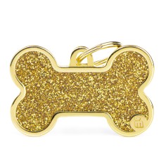 Shine XL Gold Glitter Bone ID Tag