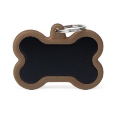 Hushtag XL Black Aluminum Bone ID Tag with Brown Rubber