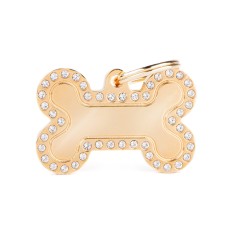 Glam Big Bone Gold ID Tag with Rhinestones